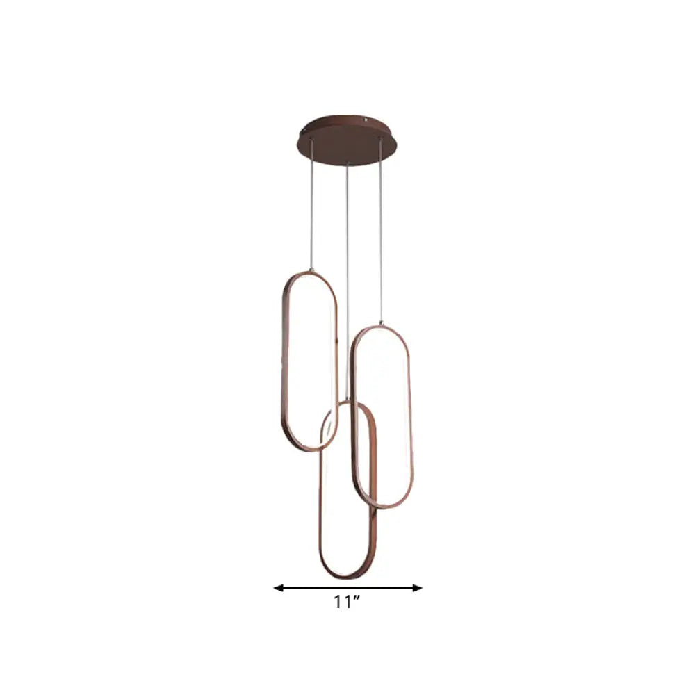 Oval Frame Multi Pendant Led Down Lighting- Metallic Brown Finish With Warm/White Light