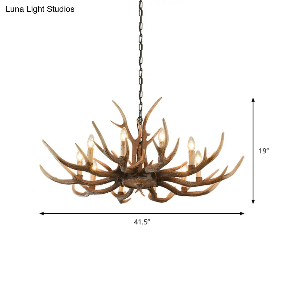 Brown Resin Hanging Chandelier Candelabra - 4/6/8-Bulb Traditional Suspension Light For Living Room