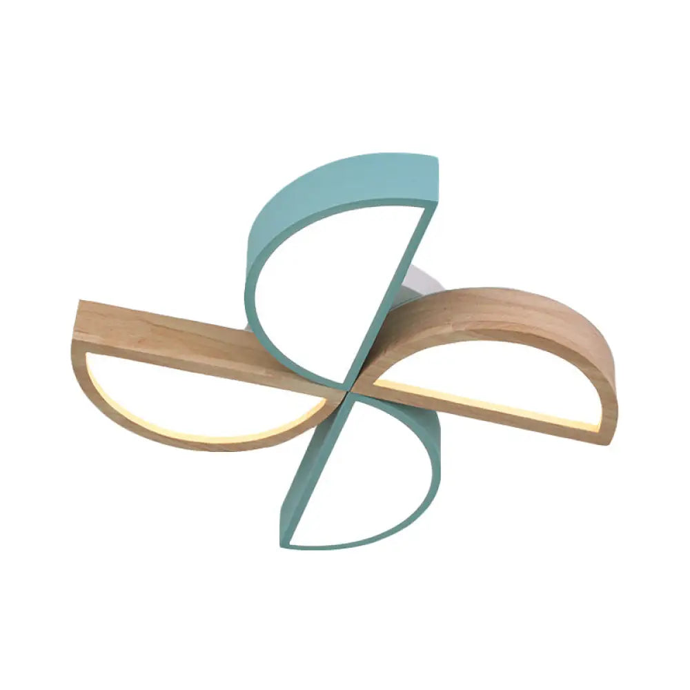 Cartoon-Inspired 4-Head Toy Windmill Led Flush Ceiling Light For Nursing Room Wooden And Metal Lamp