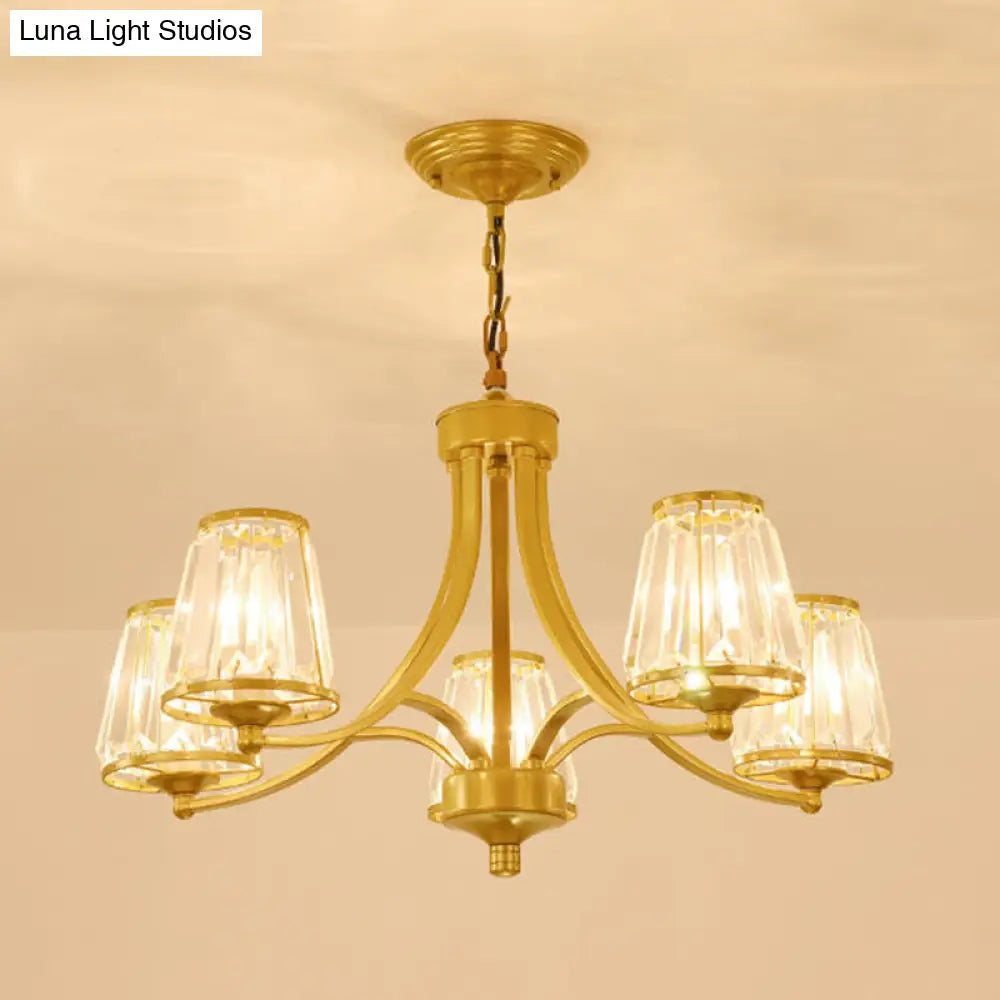 Circular Crystal Chandelier Lamp: Elegant Hanging Light For Bedrooms With Gold/Black Touches -