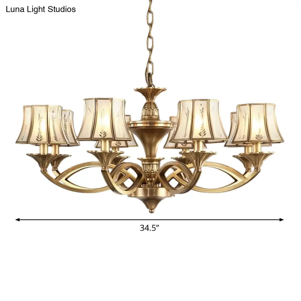 Classic Curved Frosted Glass Chandelier Light In Polished Brass - 5/6/8 Lights Small/Medium/Large