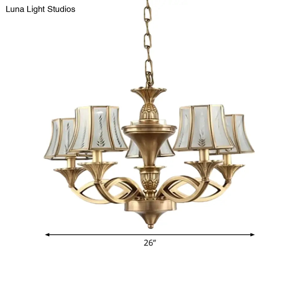 Classic Curved Frosted Glass Chandelier Light In Polished Brass - 5/6/8 Lights Small/Medium/Large