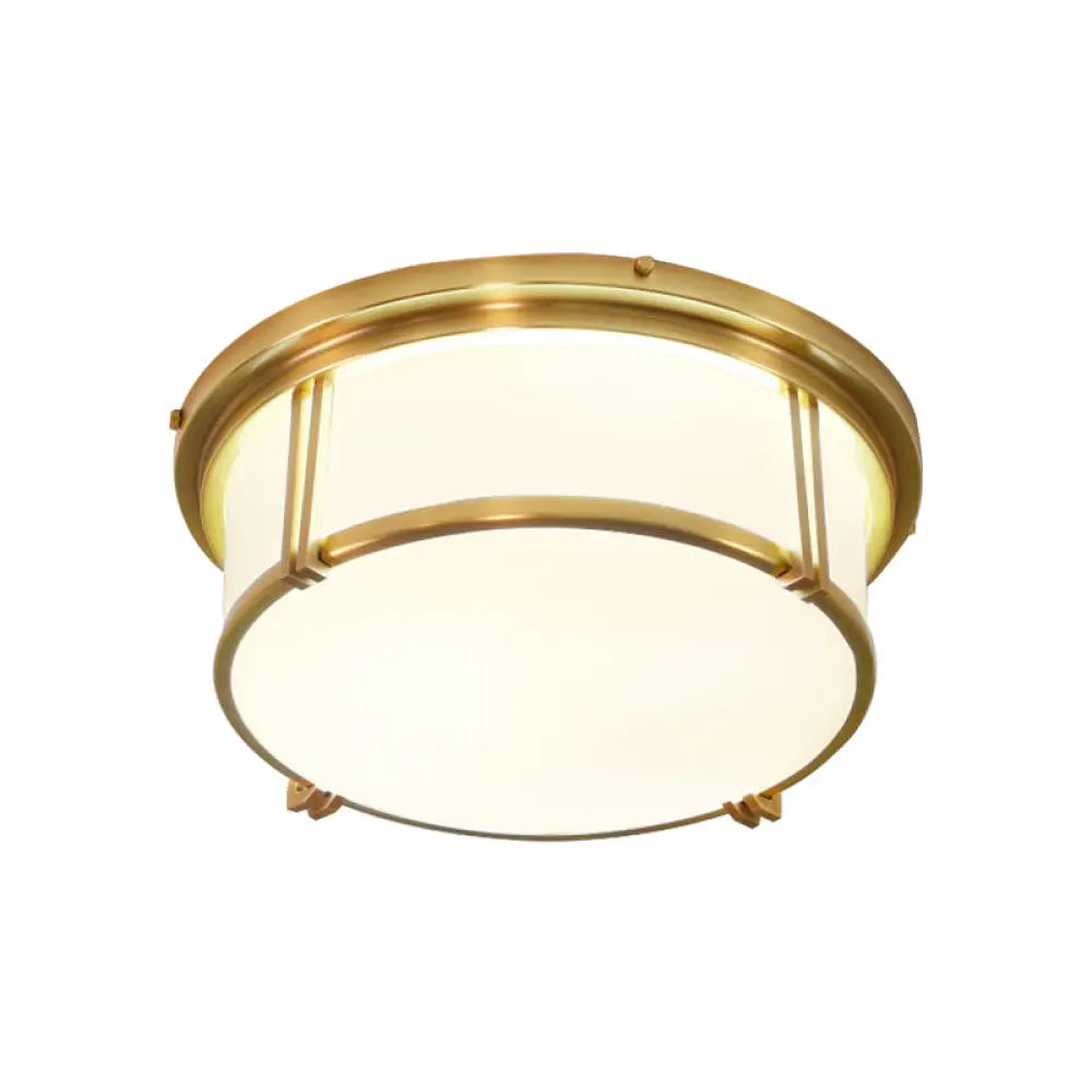 Classic Frosted Glass Led Flush Mount Lamp - Black/Brass Finish Warm/White Light Perfect Living Room