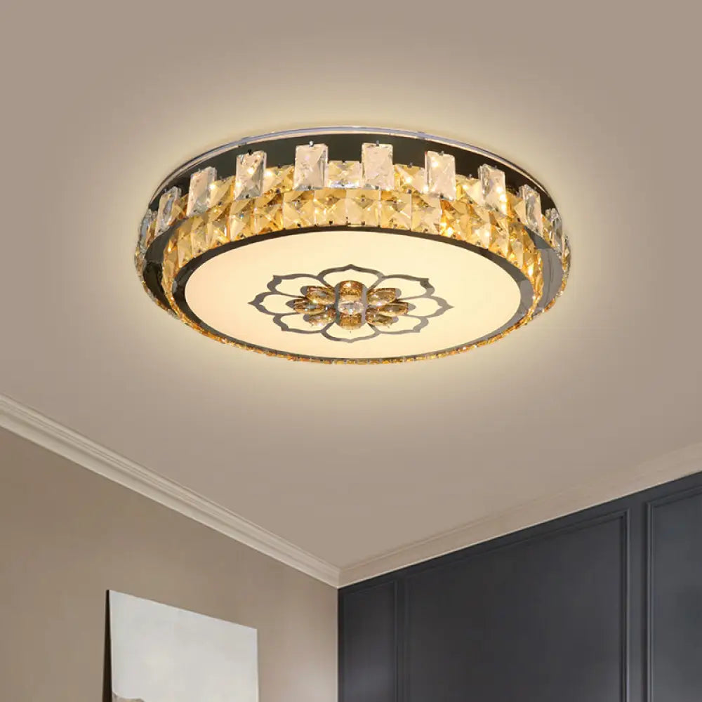 Clear Cut Crystal Blocks Flushmount Led Ceiling Lamp - Modern Stainless - Steel Design With Blossom