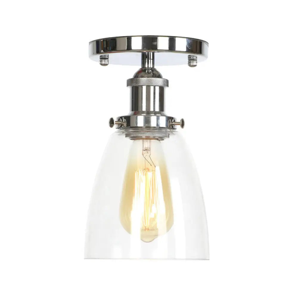 Clear Ribbed Glass Flushmount Farmhouse Bell - Chrome Ceiling Light Chrome / A