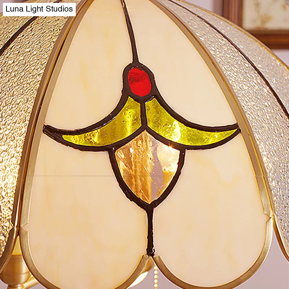 Colonial Gold Frosted Glass Chandelier - 5 Bulbs Scallop Pendant Lamp For Study Room