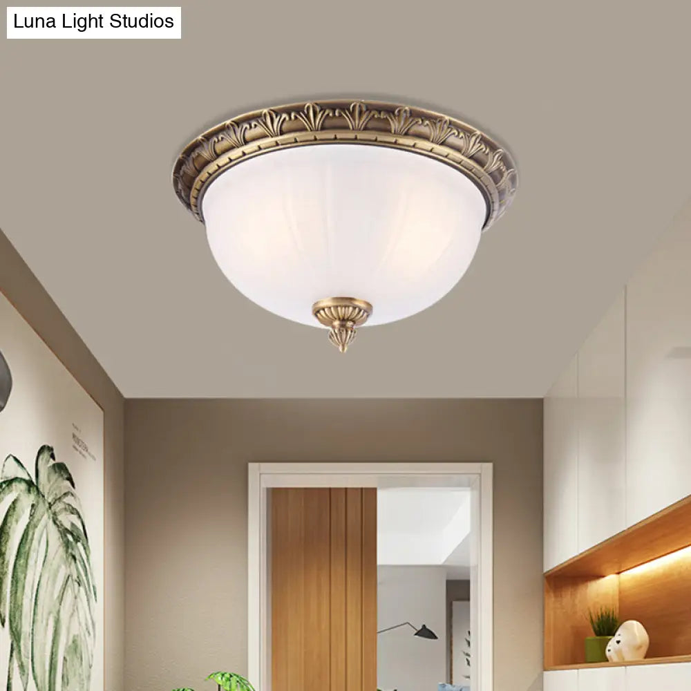 Colonial Style Brass Finish Flush Mount Ceiling Light 2/3/4 Heads White Frosted Glass
