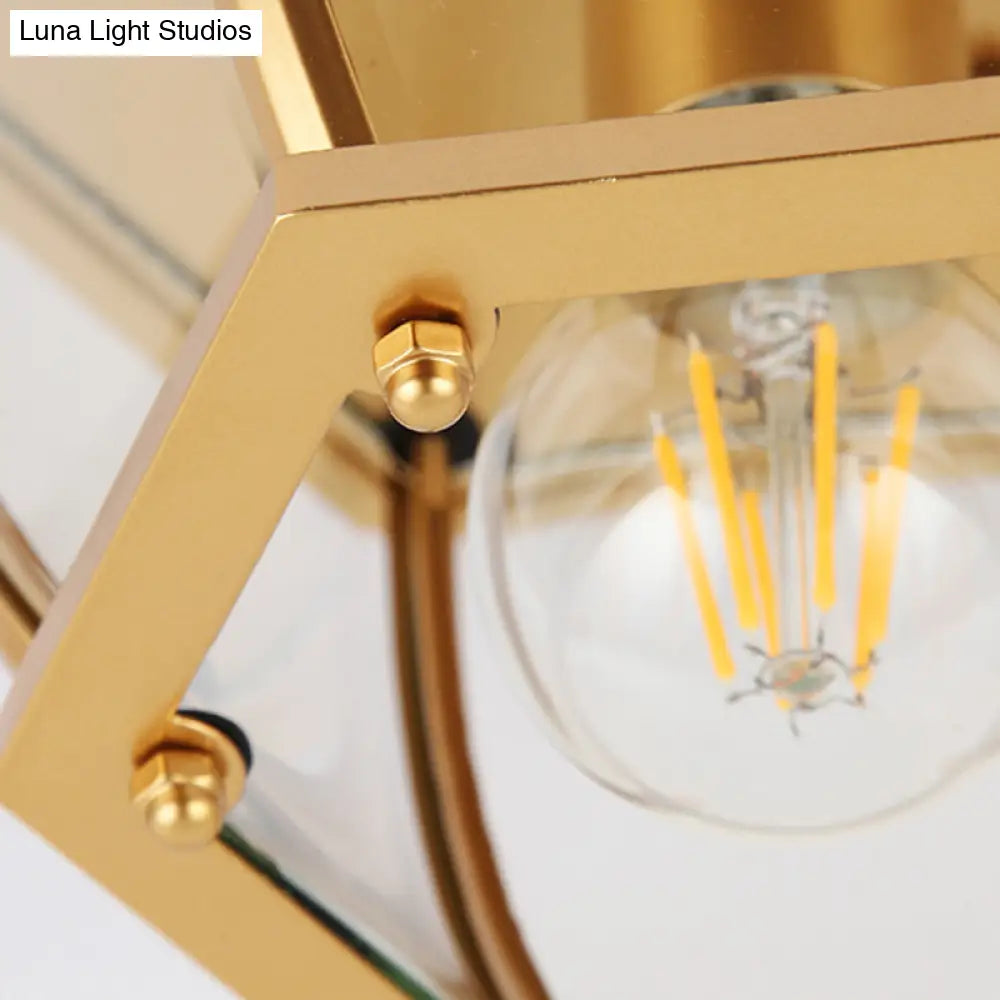 Colonial Style Glass Shade Ceiling Light - Polyhedron Flush - Mount For Bedroom