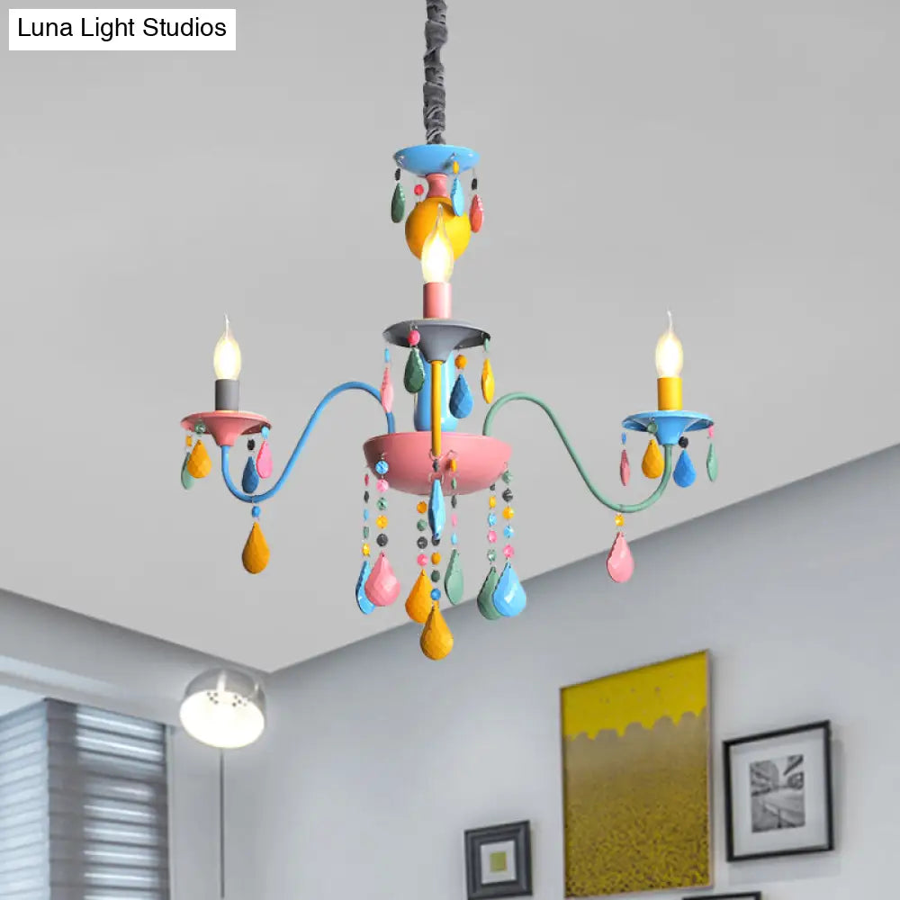 Colorful Curved Chandelier Lights: Pink And Yellow Metallic Pendant Lamp With Or Without Shade
