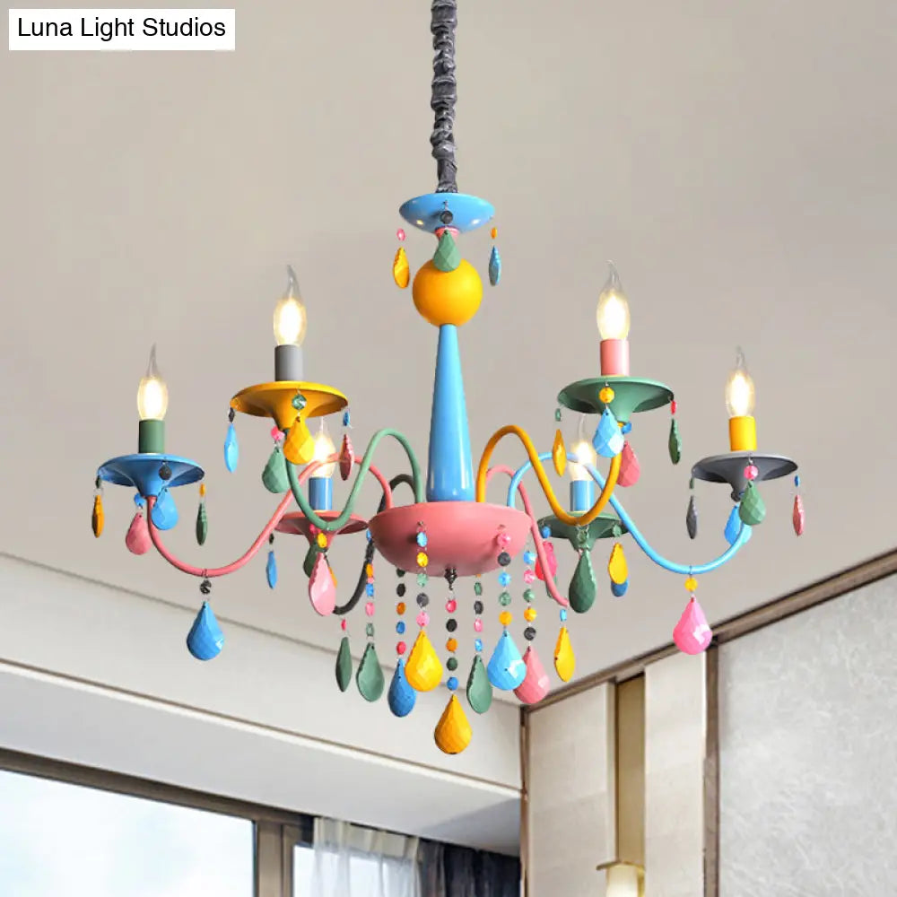 Colorful Curved Chandelier Lights: Pink And Yellow Metallic Pendant Lamp With Or Without Shade