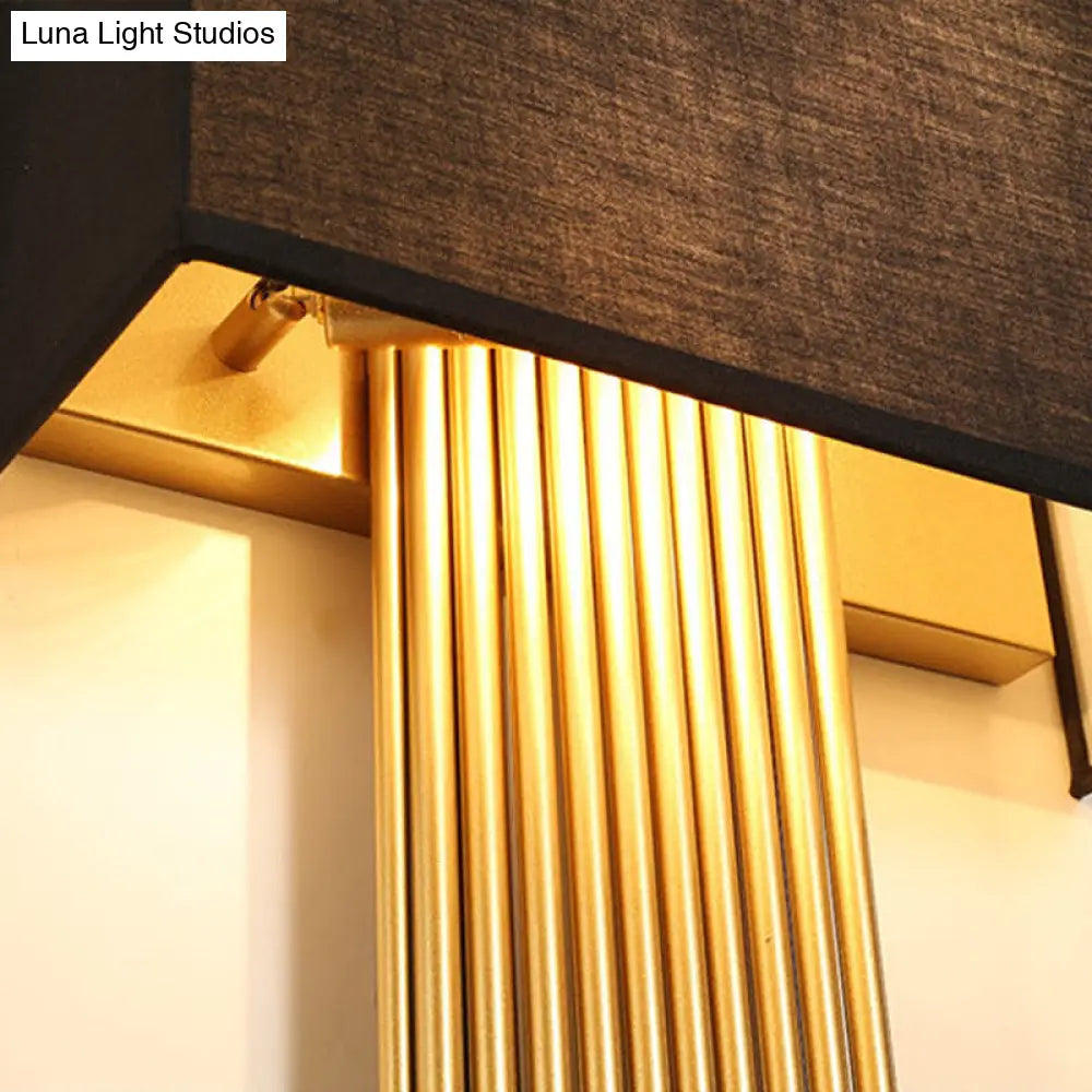Contemporary 2-Head Fabric Shade Wall Sconce - Modern Rectangle Design In Black/White/Flaxen Ideal