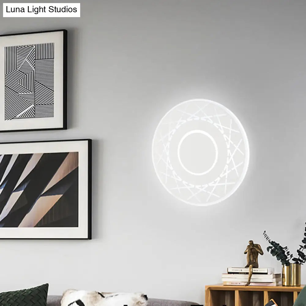 Contemporary Acrylic Disk Wall Light: Black/White Led Sconce Fixture For Living Room - Warm/White