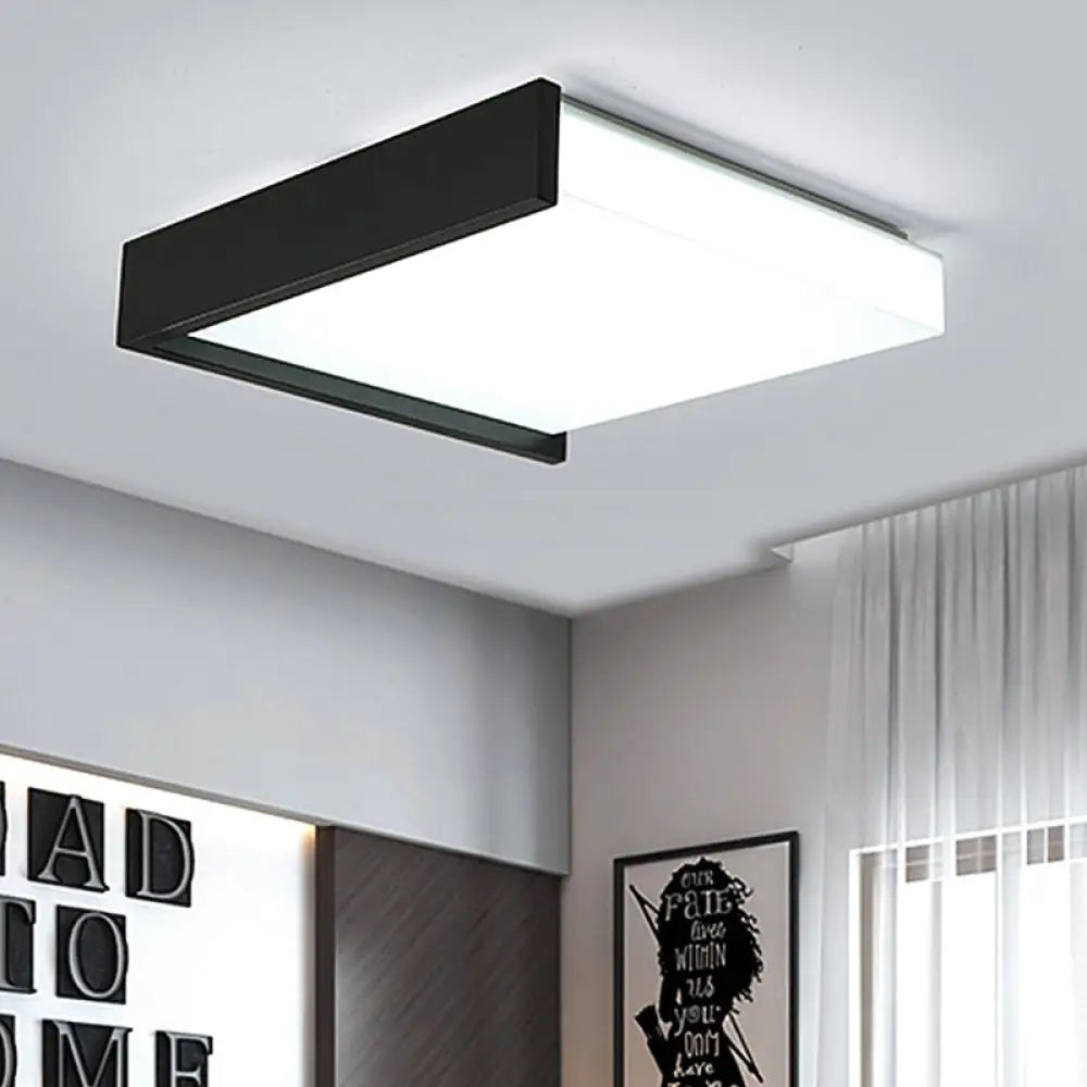 Contemporary Black Square Flush Light With Acrylic Shade - Led Bedroom Ceiling Fixture (16/19.5