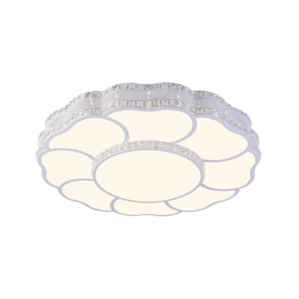 Contemporary Blossom Led Flush Light With Faceted Crystals - 23.5/19.5 Wide White