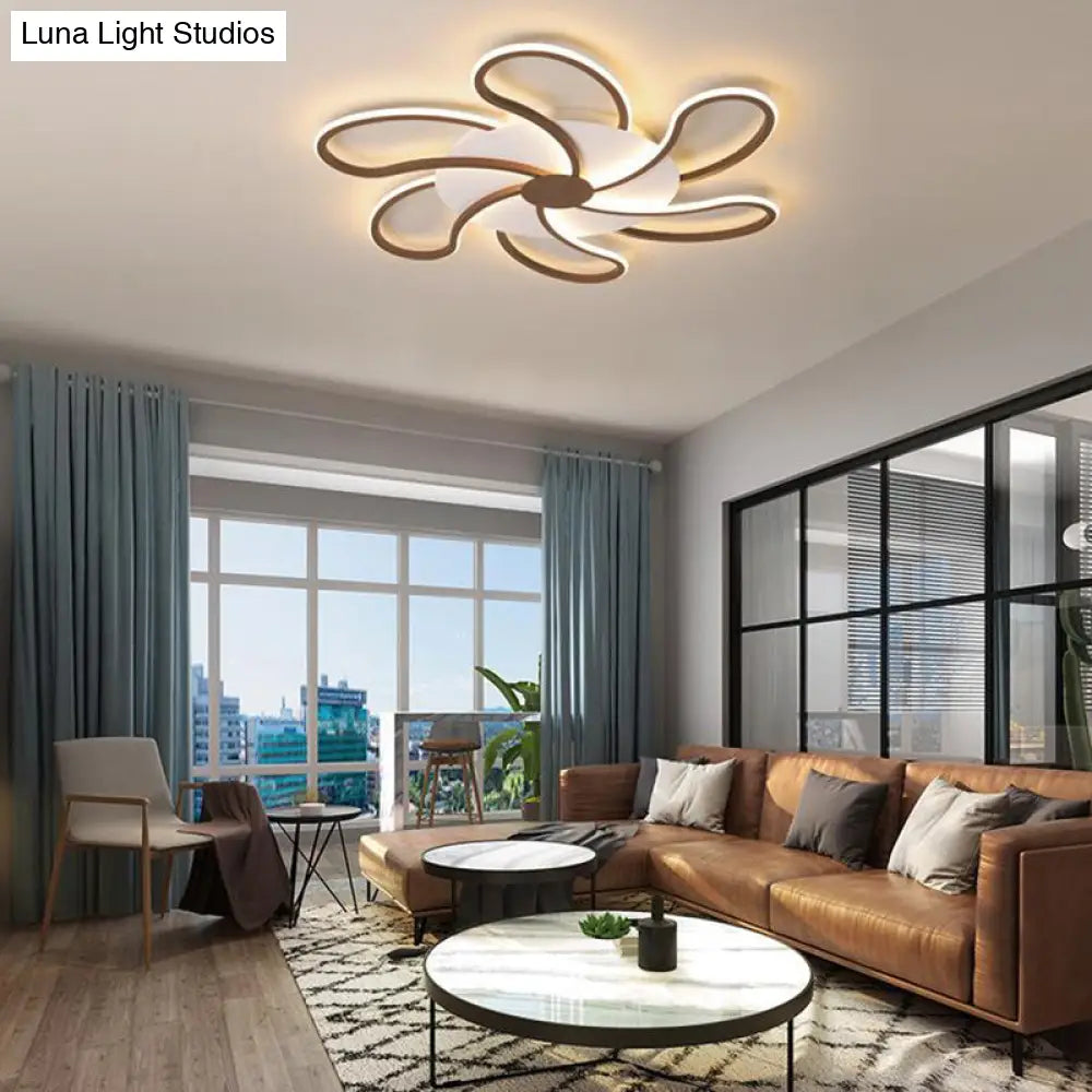 Contemporary Brown Acrylic Flush Light Fixture - Flower Design 5/6/7 Heads Ceiling Mounted