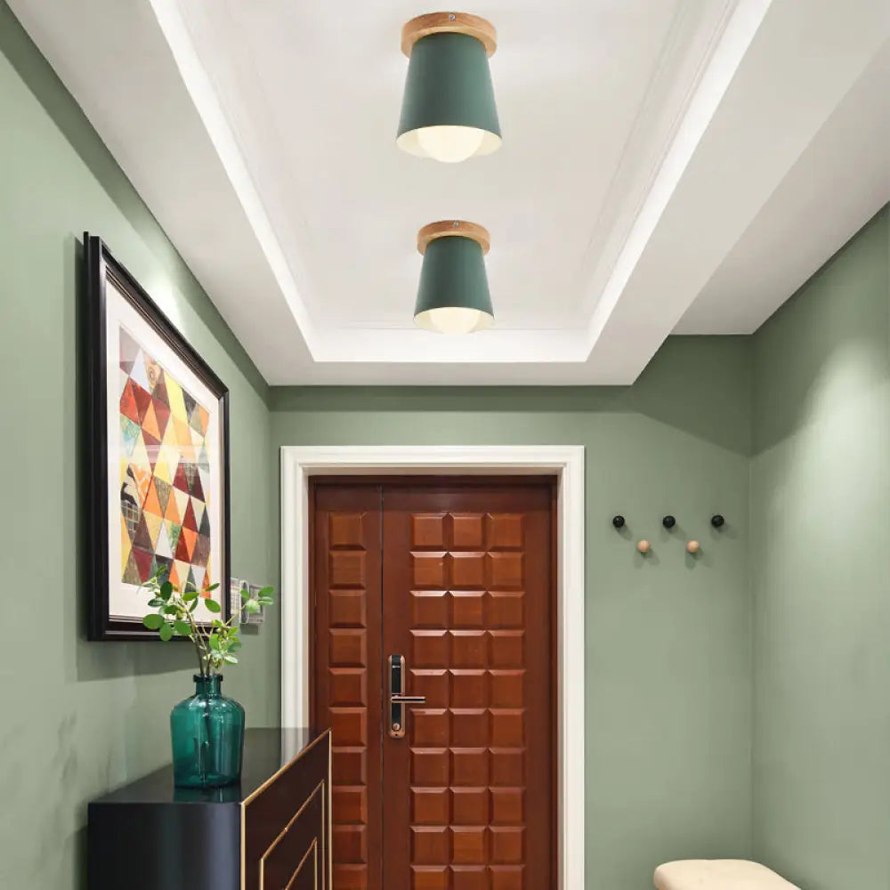 Contemporary Conical Ceiling Light Gray/White/Green - Metal Flush Mount For Bedroom Green