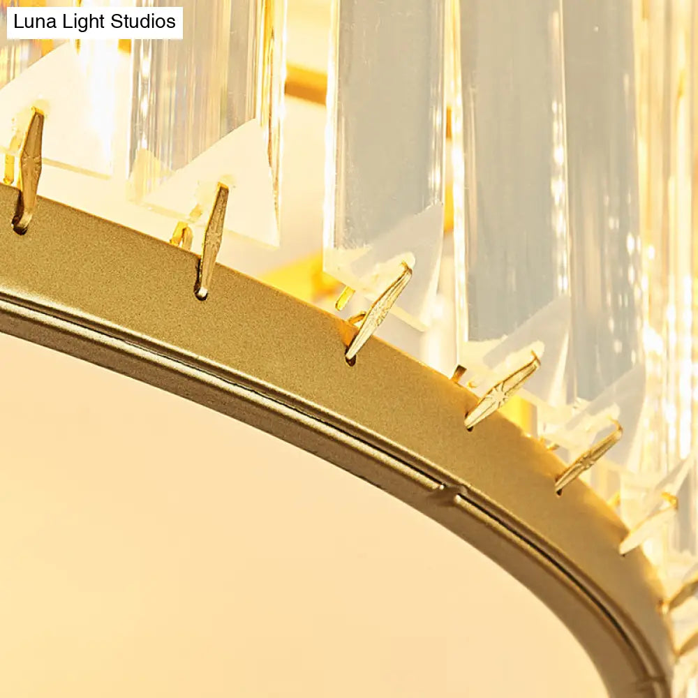Contemporary Crystal Drum Flush Mount Ceiling Light Gold Finish 3/4/5 Lights Sizes