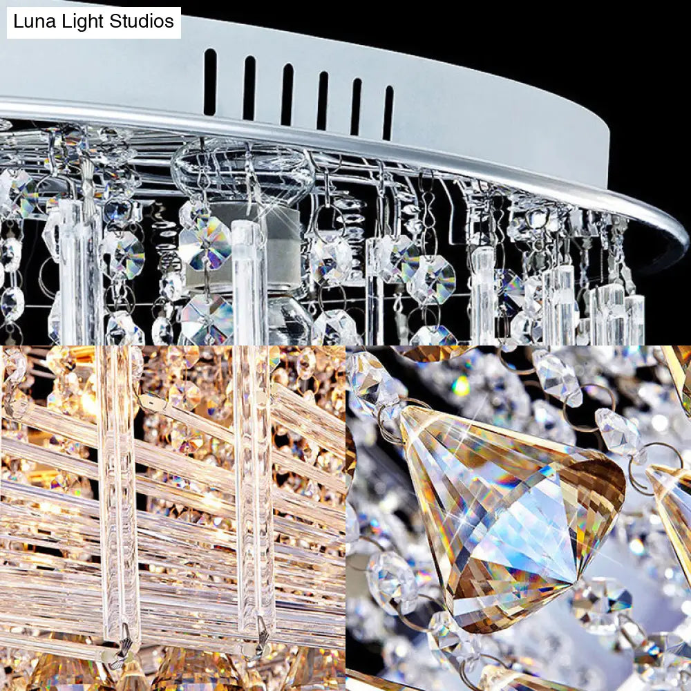 Contemporary Crystal Led Drum Ceiling Lamp With Chrome Flush Mount - 23.5’/31.5’ Wide