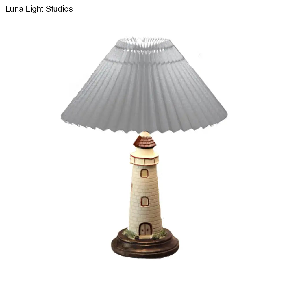 Contemporary Foldable Conical Table Lamp For Childrens Room - 1-Light Blue/Red Fabric Shade With