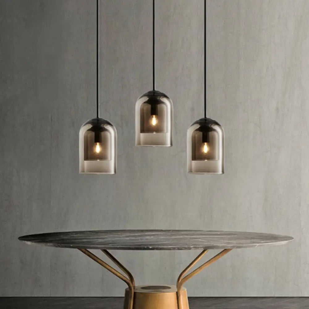 Contemporary Glass Cloche Hanging Lamp With Kitchen Lighting - 1 Bulb Fixture Cognac