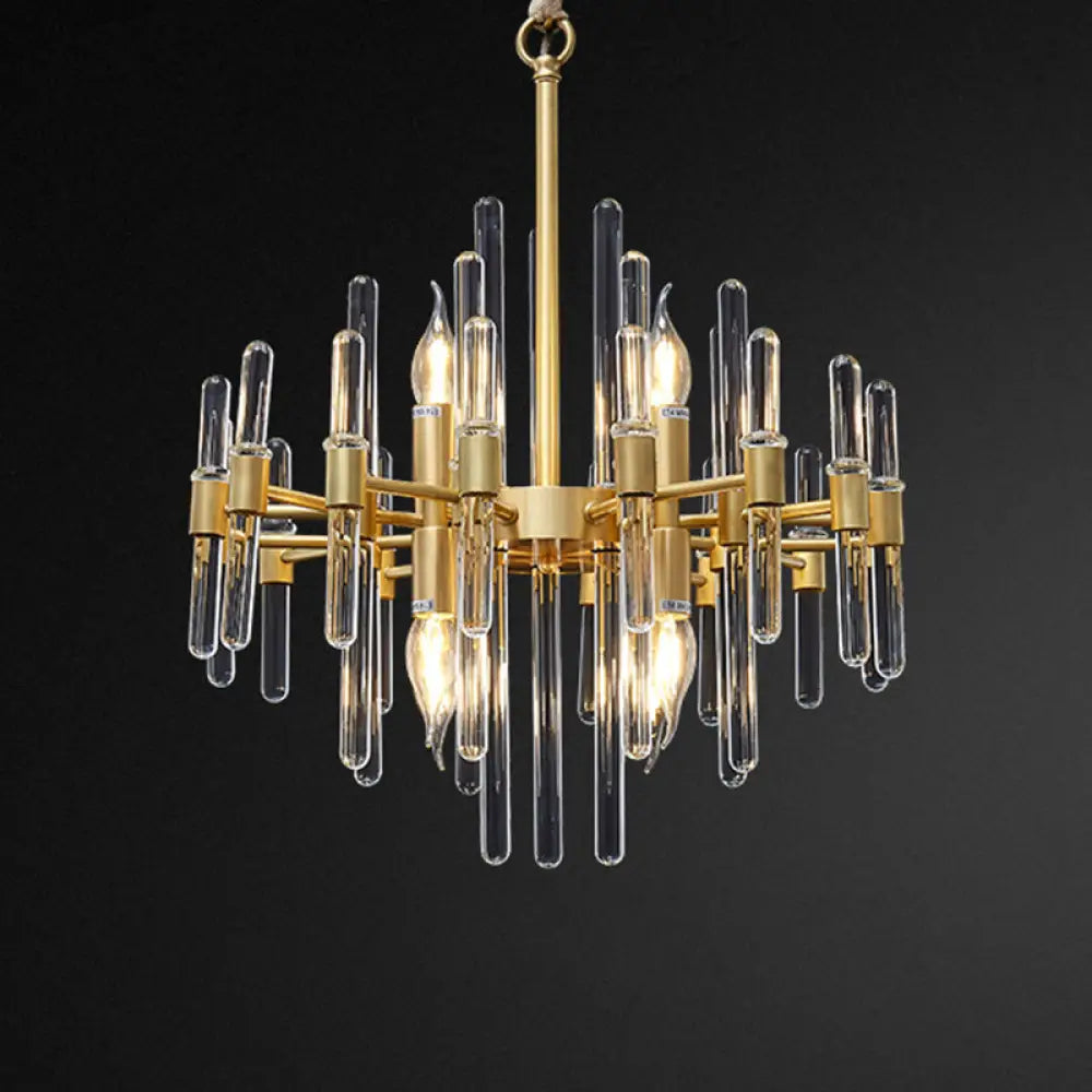 Contemporary Gold Color Candle Chandelier With Crystal Block Design 220V-240V / 8 Dorado