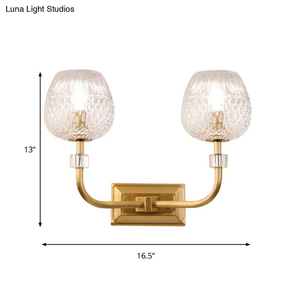 Contemporary Gold Finish Dome Foyer Wall Sconce With Clear Lattice Glass