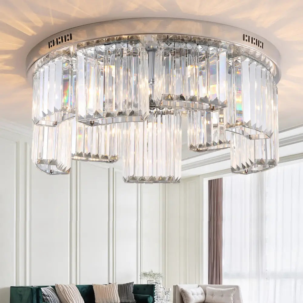 Contemporary Jagged Block Flush Mount Lamp - Clear Crystal Ceiling Light (18’/23.5’ W