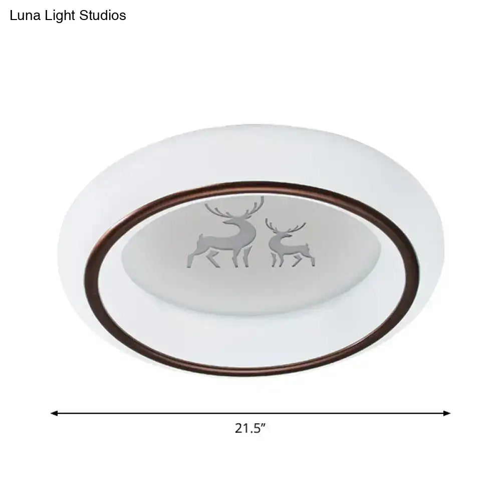 Contemporary Led Ceiling Lamp In White With Moon Deer And Hot Air Balloon Flush Light