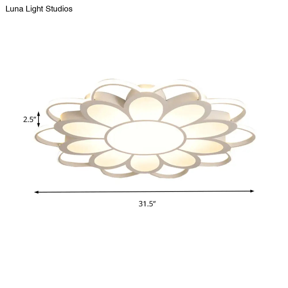 Contemporary Led Ceiling Light: 20.5’/27’/31.5’ Dia White Metal Flush Mount Fixture For