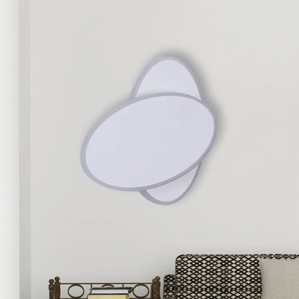 Contemporary Led Double Oval Wall Sconce Light With Acrylic Shade In White/Black Finish - Warm/White