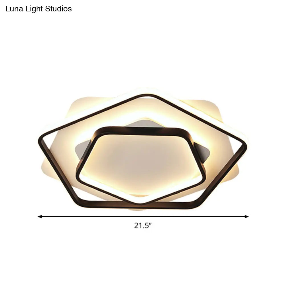 Contemporary Led Flush Light: Pentagon Thin Acrylic Ceiling Lamp In Black/White Warm/White Lighting