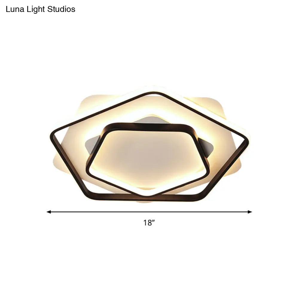 Contemporary Led Flush Light: Pentagon Thin Acrylic Ceiling Lamp In Black/White Warm/White Lighting