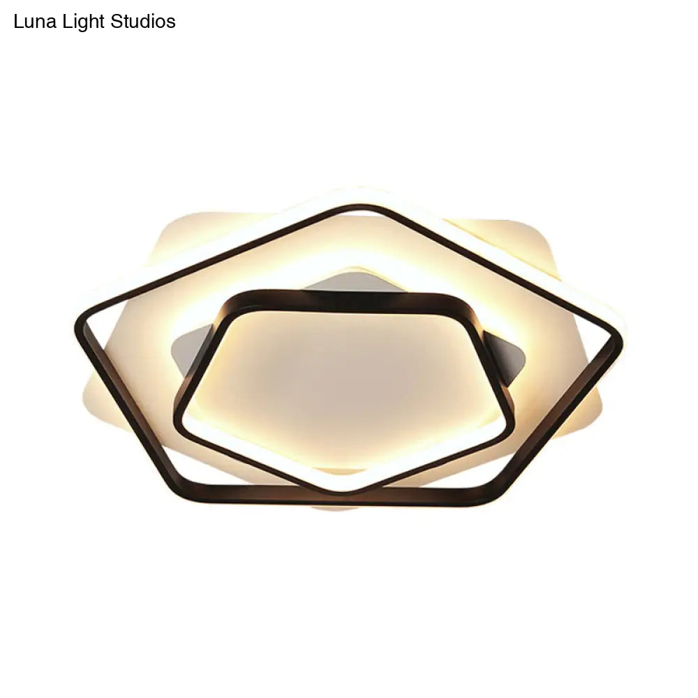 Contemporary Led Flush Light: Pentagon Thin Acrylic Ceiling Lamp In Black/White Warm/White Lighting