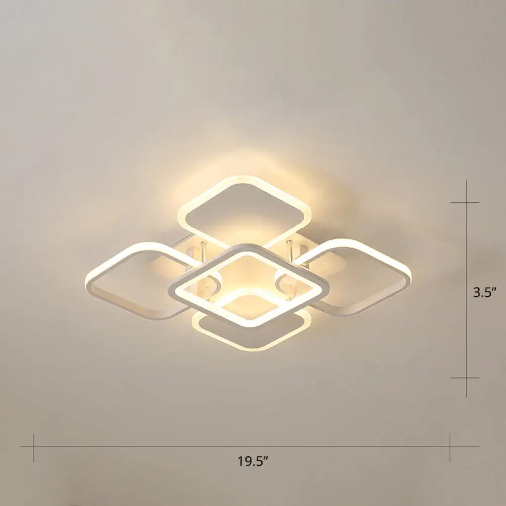 Contemporary Led Flush Mount Ceiling Lamp - White Frame Metal Flushmount Lighting For Living Room /