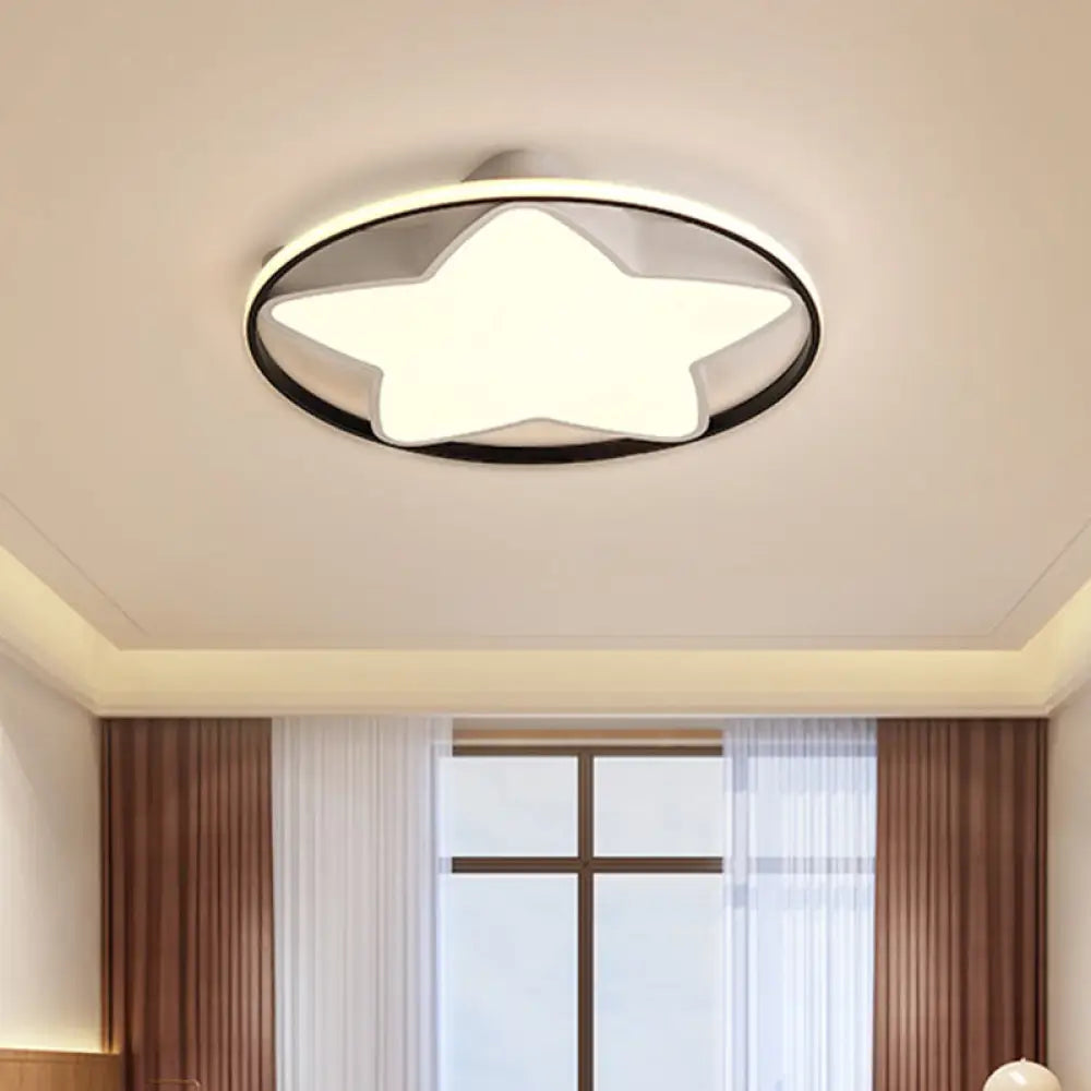 Contemporary Metal Five - Pointed Star Ceiling Light In Black & White - 19.5’/23.5’ Wide Led
