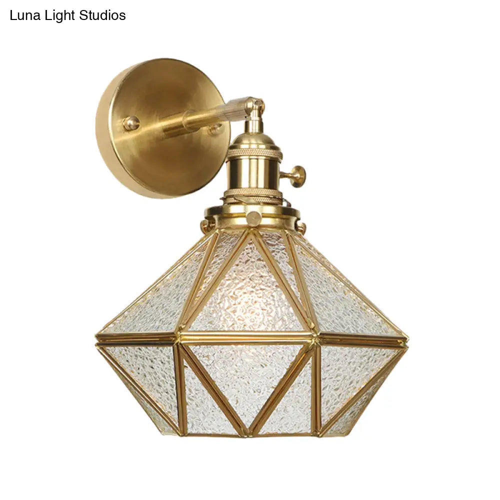 Contemporary Prismatic Glass Wall Sconce With Geometric Design - Brass Mount Light Fixture