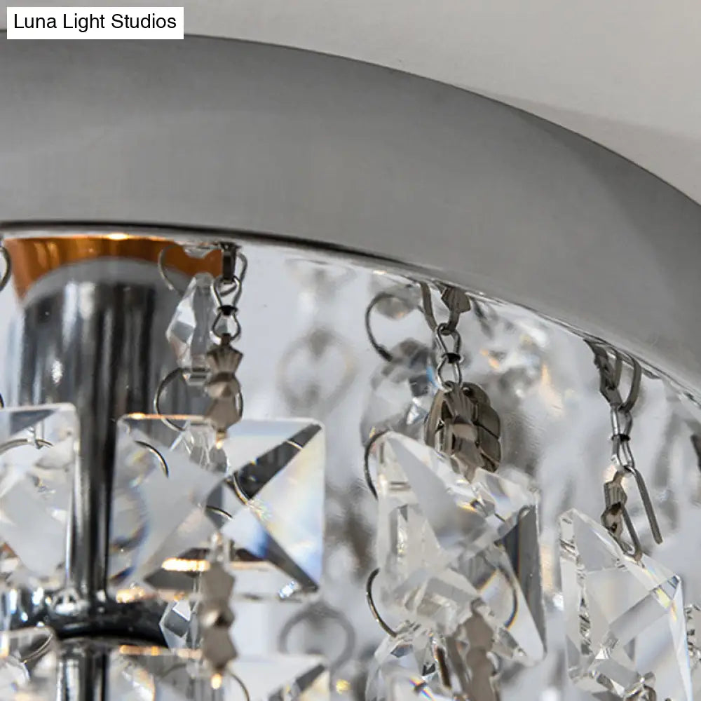 Contemporary Silver Round Crystal Flush Mount Ceiling Light - 1 - Light For Living Room