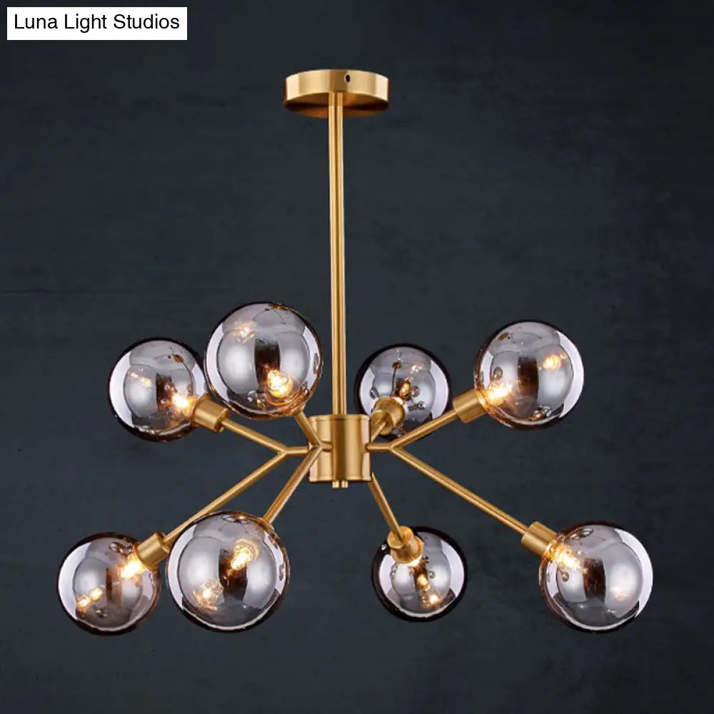 Contemporary Smoke Gray Glass Semi Flush Mount With Brass Finish - Illuminate Your Space 6/8 Bulbs!