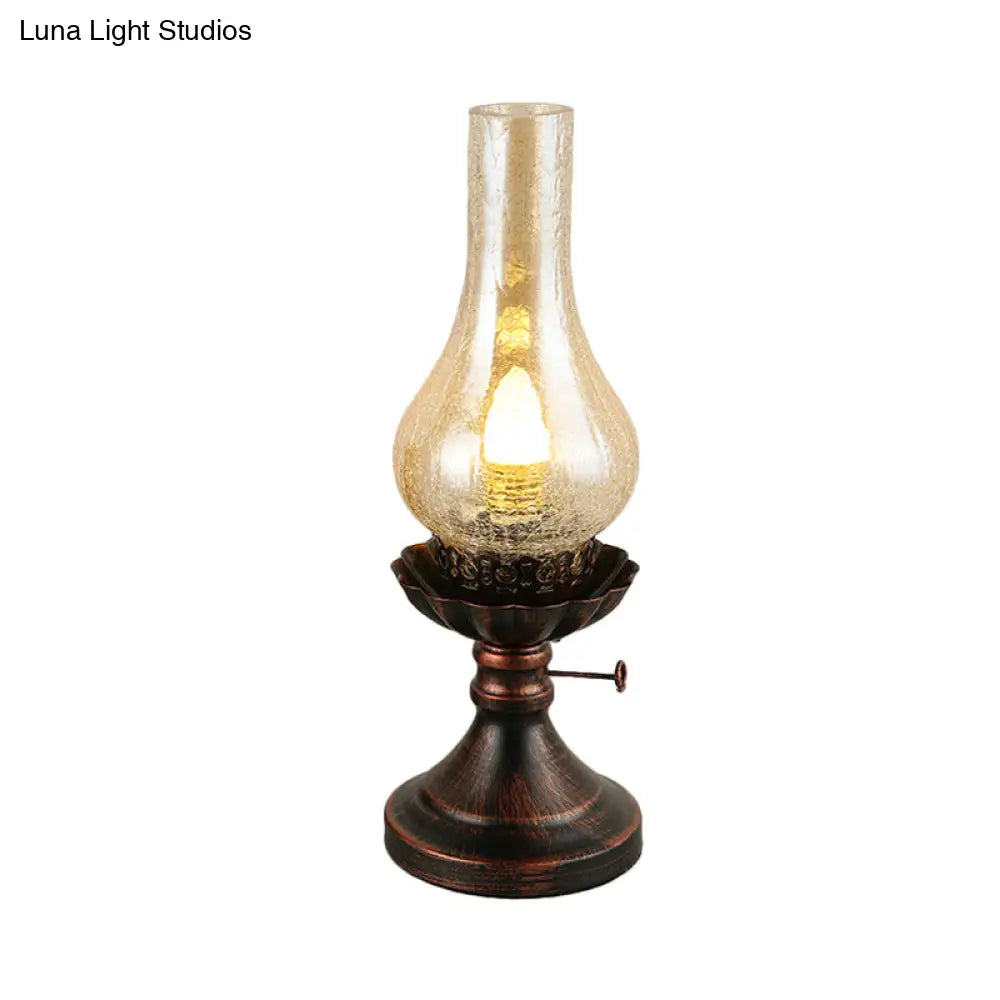 Copper Vase Table Lamp - Tan Crackle/Yellow Glass Shade Metal Base