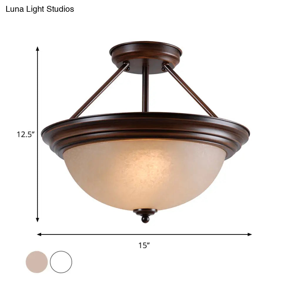 Country Style 2-Light Semi-Mount Close To Ceiling Lamp With White/Amber Glass Shade