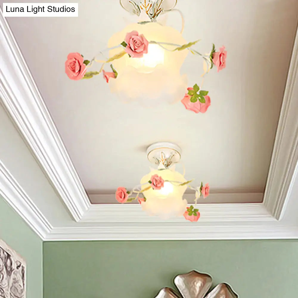 Countryside Bloom 1 - Light Metal Ceiling Flush Mount In White For Foyer