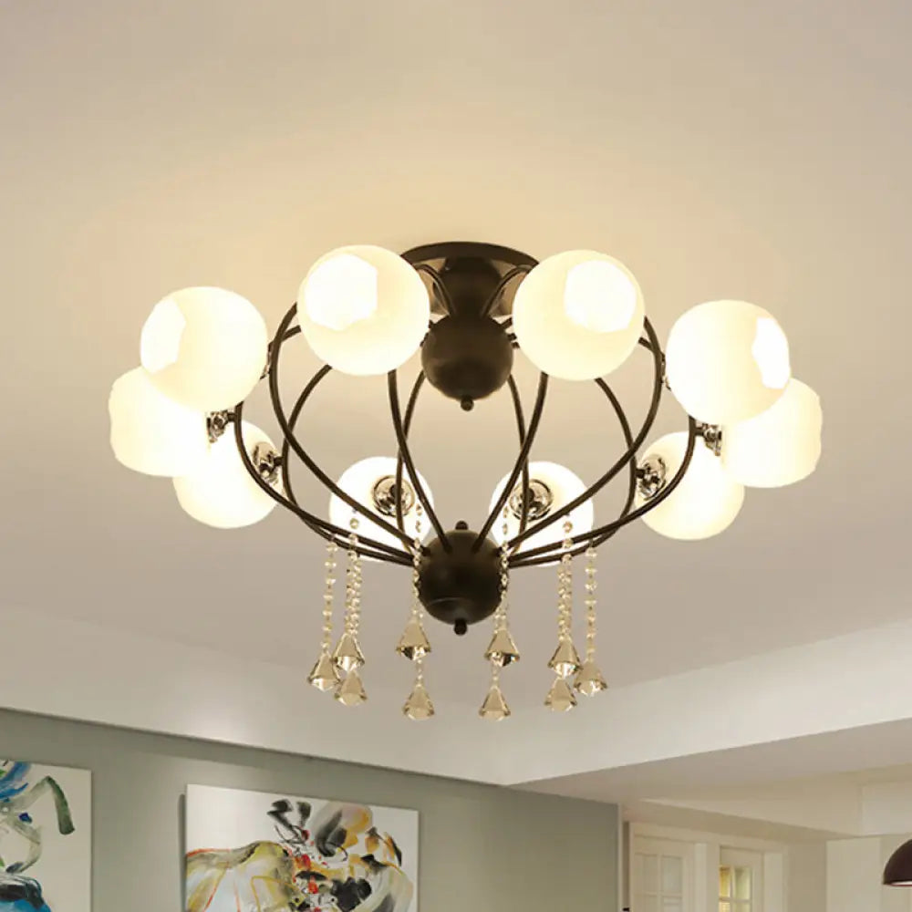 Crystal Drop Globe Ceiling Light Fixture With Rustic Metal And Multiple Heads For Living Room 10 /