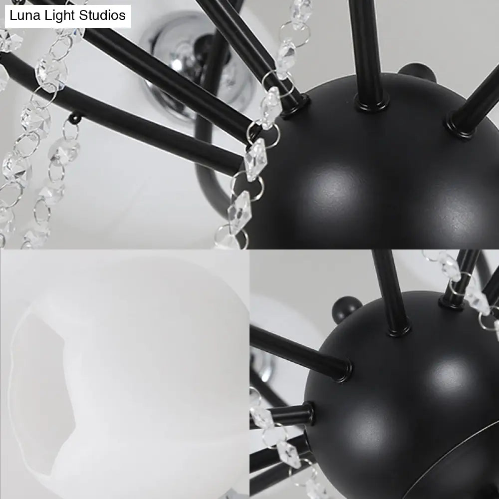 Crystal Drop Globe Ceiling Light Fixture With Rustic Metal And Multiple Heads For Living Room
