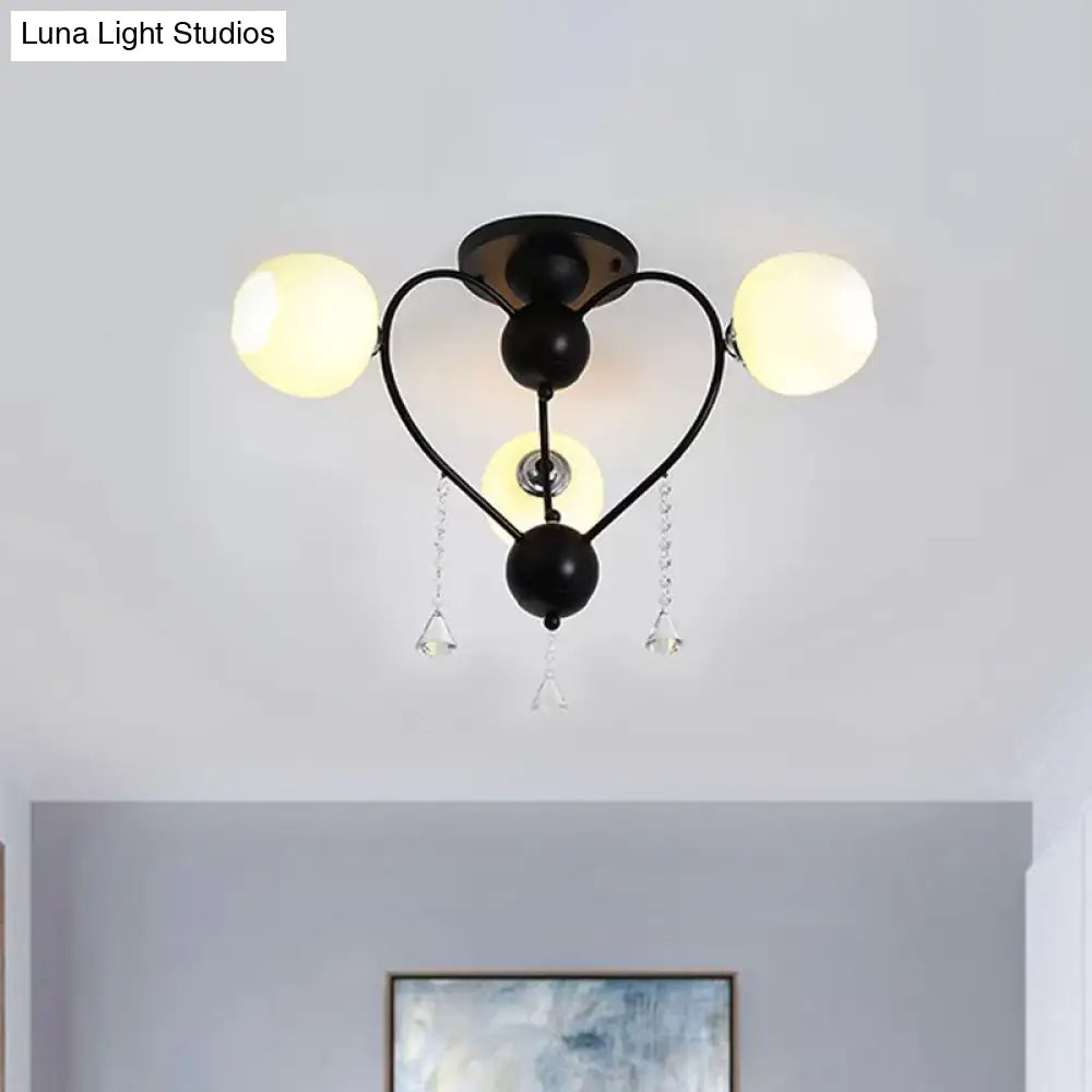 Crystal Drop Globe Ceiling Light Fixture With Rustic Metal And Multiple Heads For Living Room