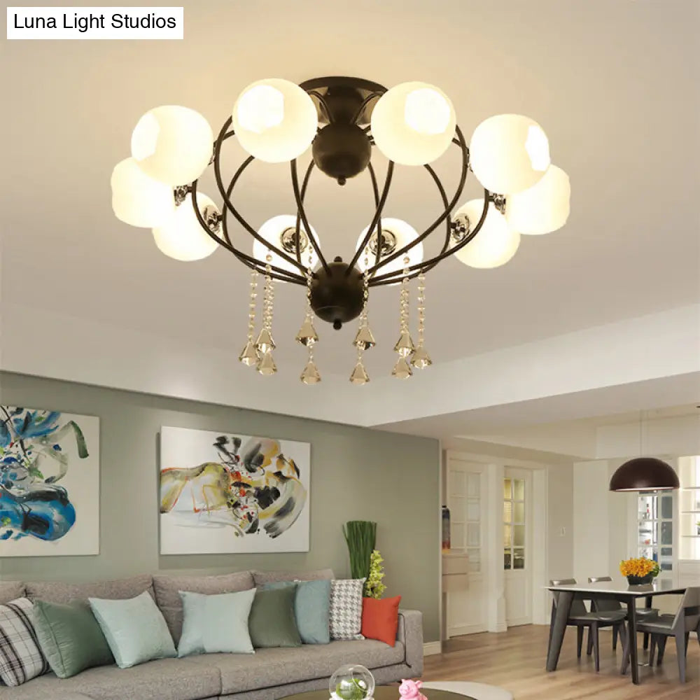 Crystal Drop Globe Ceiling Light Fixture With Rustic Metal And Multiple Heads For Living Room