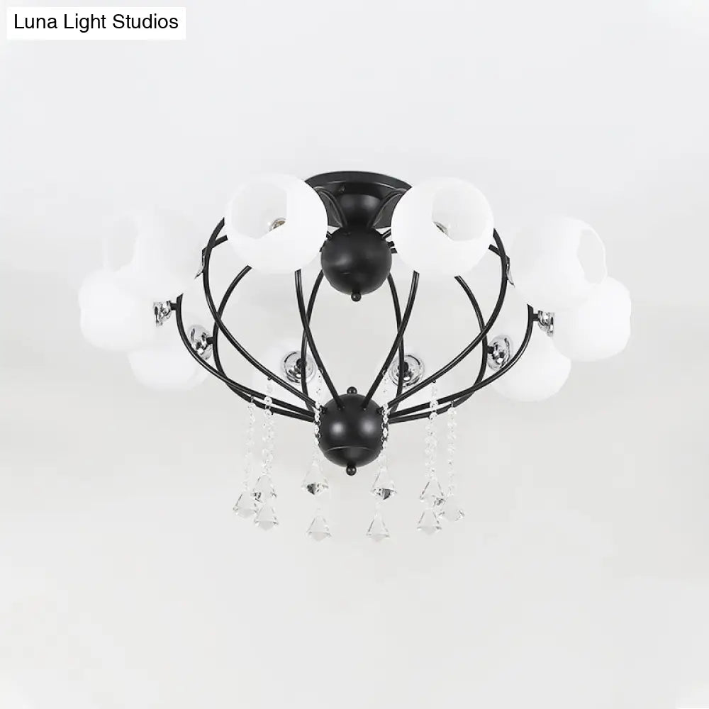 Crystal Drop Globe Ceiling Light Fixture With Rustic Metal And Multiple Heads For Living Room