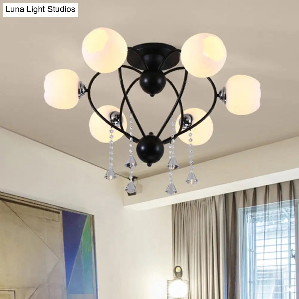 Crystal Drop Globe Ceiling Light Fixture With Rustic Metal And Multiple Heads For Living Room