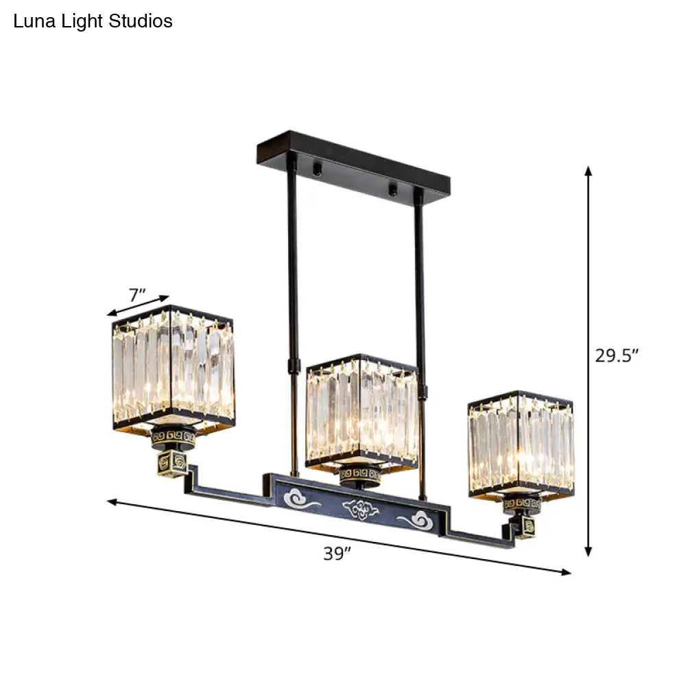 Crystal Island Chandelier Light - Traditional Black Square Dining Room Lamp