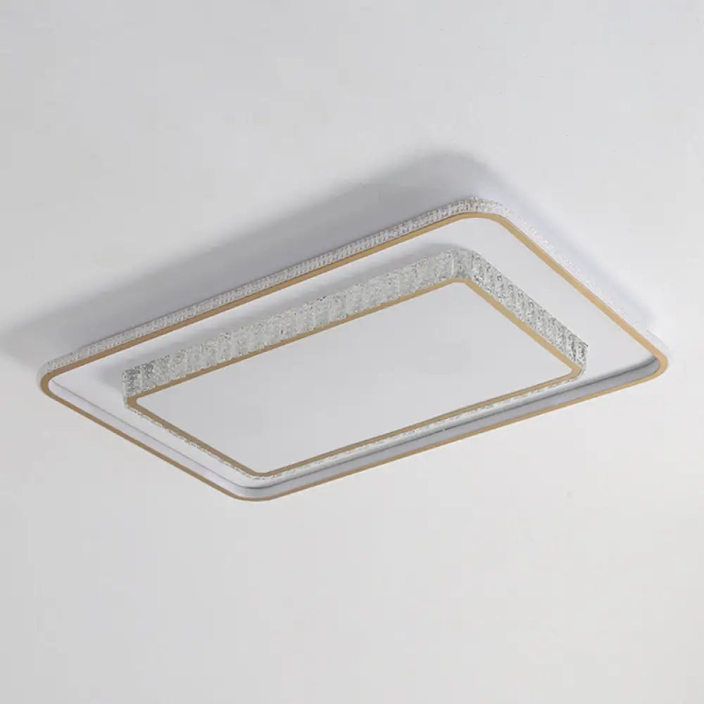Crystal Led Golden Ceiling Mount Lamp - 2-Tier Geometric Shape Minimalist Design