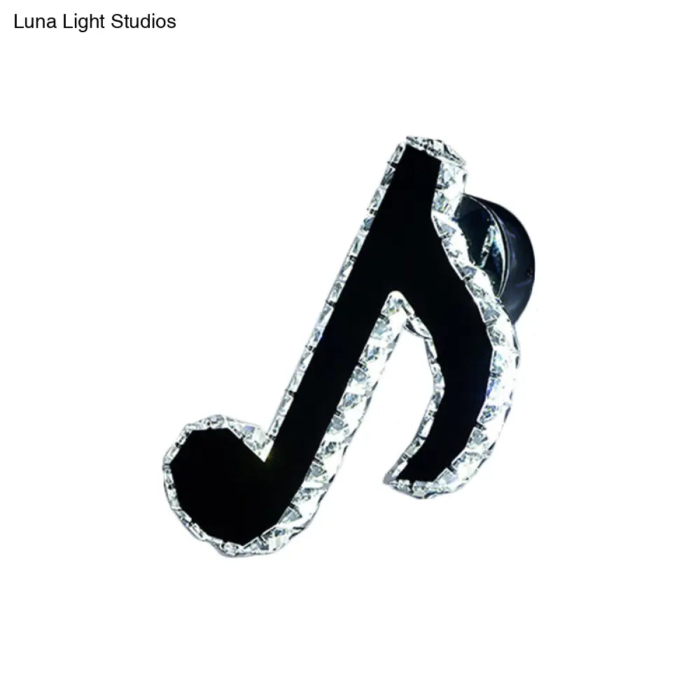 Crystal Music Note Wall Light Sconce - Modern Led Corridor Lamp In Black